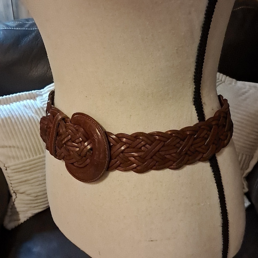 Women Braided Genuine Wide Leather Buckle Belt Made in Turkey Boho Festival - Picture 3 of 10